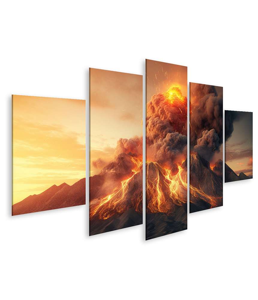 Islandburner Bild auf Leinwand Gewaltiger Vulkanausbruch mit eruptierender Lava und aufsteigenden Gasen