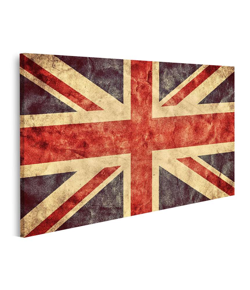 Islandburner Bild auf Leinwand Union Jack: Vintage Retro-Stil Wandbild mit Grunge-Effekt