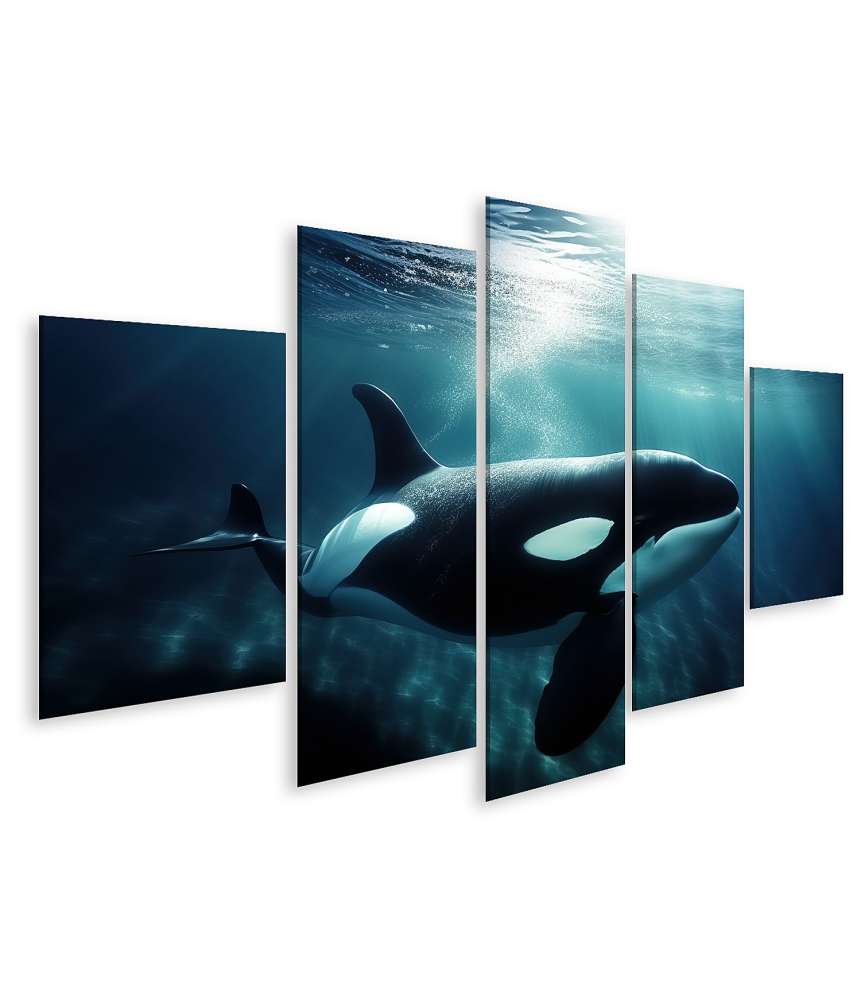 Islandburner Bild auf Leinwand Unterwasser-Wandbild mit schwimmendem Orca-Killerwal und Meerestieren