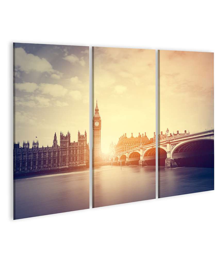 Islandburner Bild auf Leinwand Vintage-Stil Wandbild von Big Ben und Westminster Brücke in London, GB