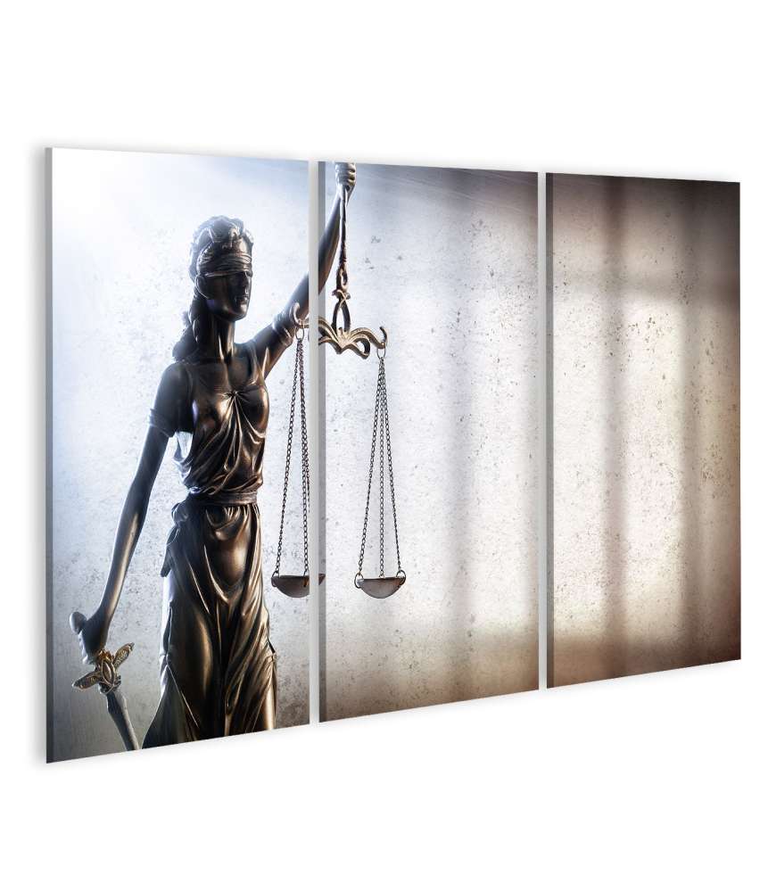 Islandburner Bild auf Leinwand Darstellung von Justitia, Symbol der Gerechtigkeit, in einer Anwaltskanzlei