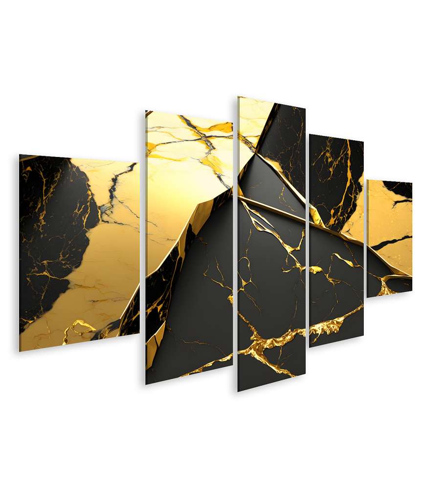 Islandburner Bild auf Leinwand Abstraktes Wandbild in luxuriösem Gold und Schwarz auf Marmorsteinwand