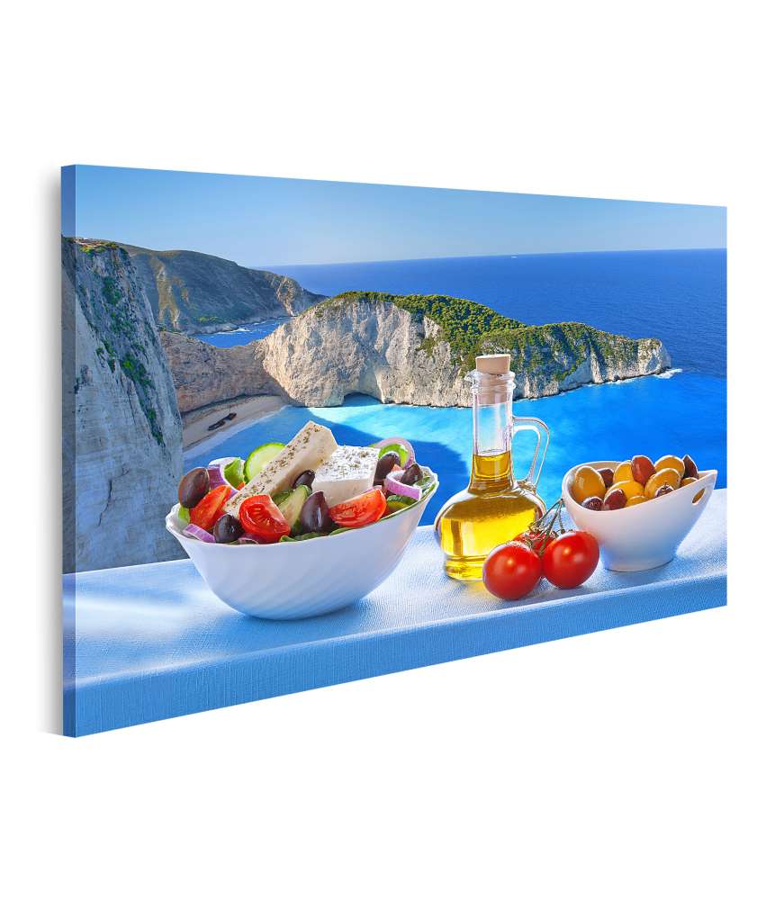 Islandburner Bild auf Leinwand Berühmtes Wandbild vom Navagio Strand und griechischem Salat, Zakynthos