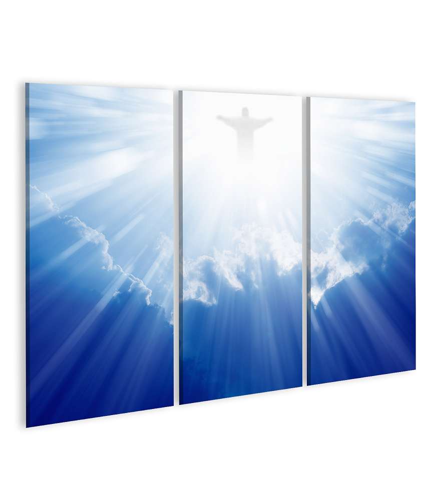 Islandburner Bild auf Leinwand Jesus Christus strahlt helles Licht in den blauen, wolkenbedeckten Himmel