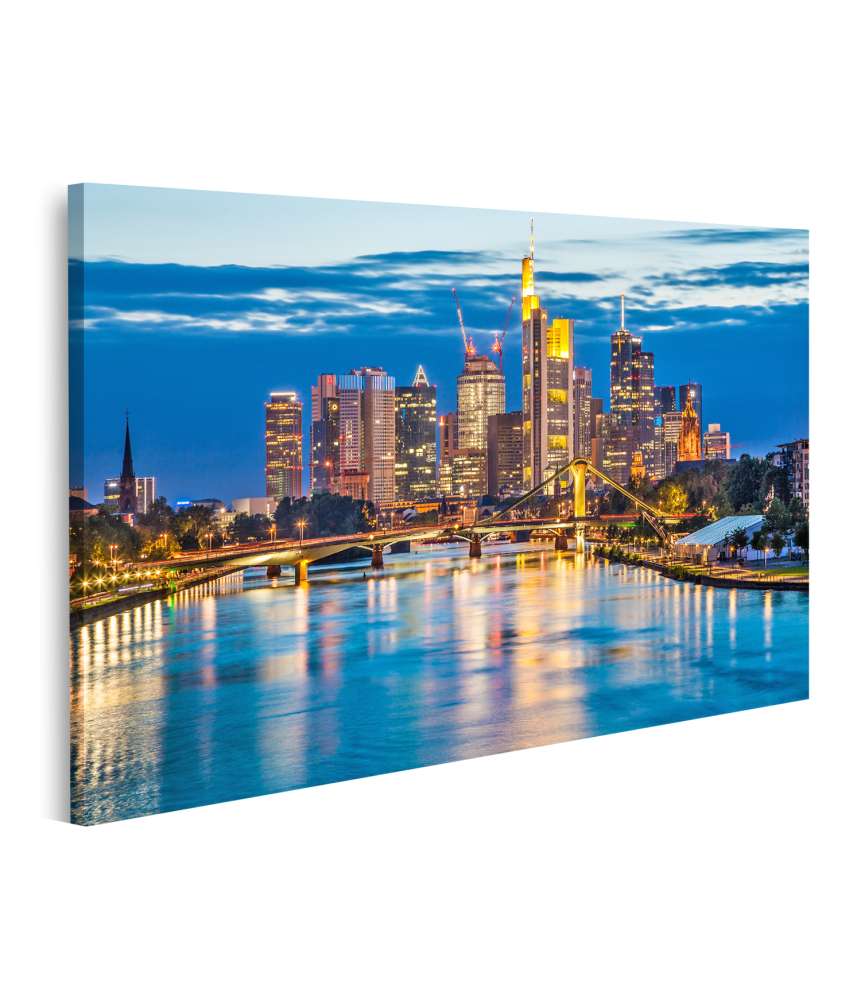 Islandburner Bild auf Leinwand Atemberaubende Wandbildansicht der Frankfurter Skyline in der Abenddämmerung