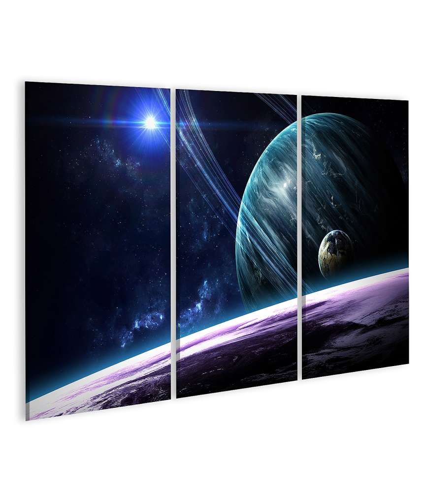 Islandburner Bild auf Leinwand Darstellung des Universums mit Planeten, Sternen und Galaxien im Weltall