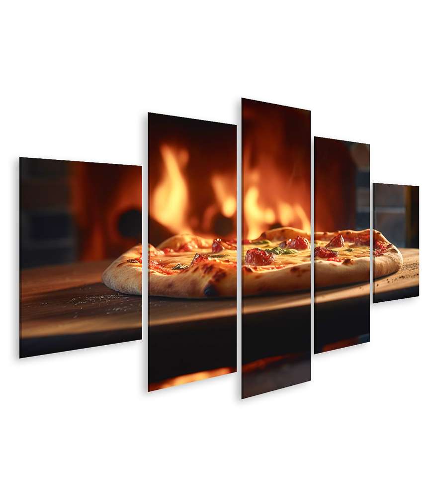 Islandburner Bild auf Leinwand Verlockendes Wandbild einer holzgefeuerten Pizza, serviert auf Holzbrett