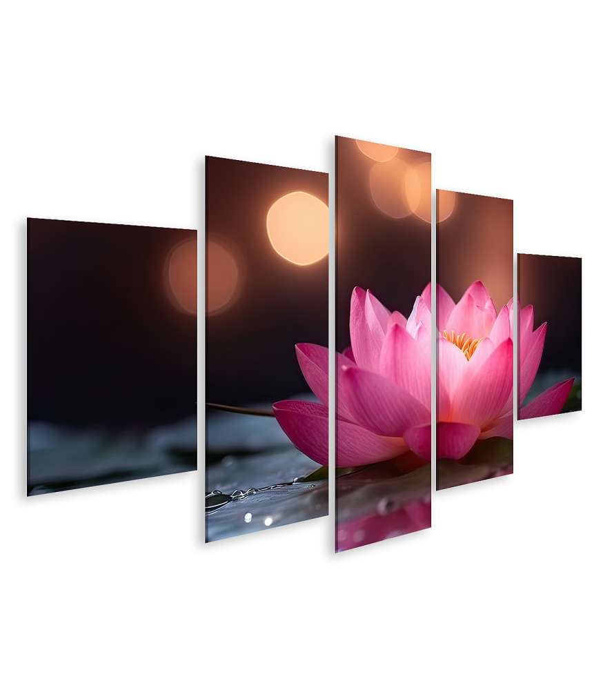 Islandburner Bild auf Leinwand Fesselndes Wandbild mit lebendiger rosa Lotusblume vor schimmerndem Bokeh