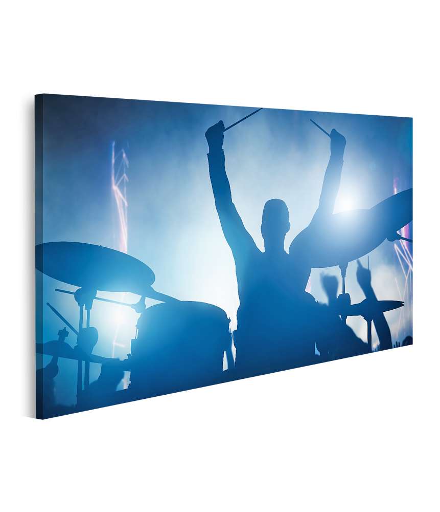 Islandburner Bild auf Leinwand Schlagzeuger in Aktion bei einem Konzert im Club unter bunten Lichtern