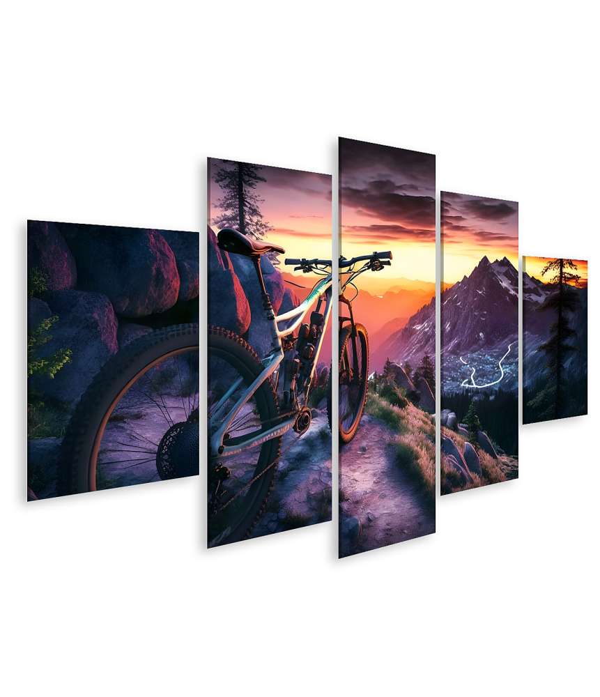 Islandburner Bild auf Leinwand Mountainbiker genießt Sonnenuntergang in idyllischer Landschaft