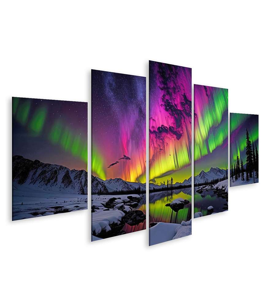 Islandburner Bild auf Leinwand Nordlichter (Aurora Borealis) über einer Bergkulisse