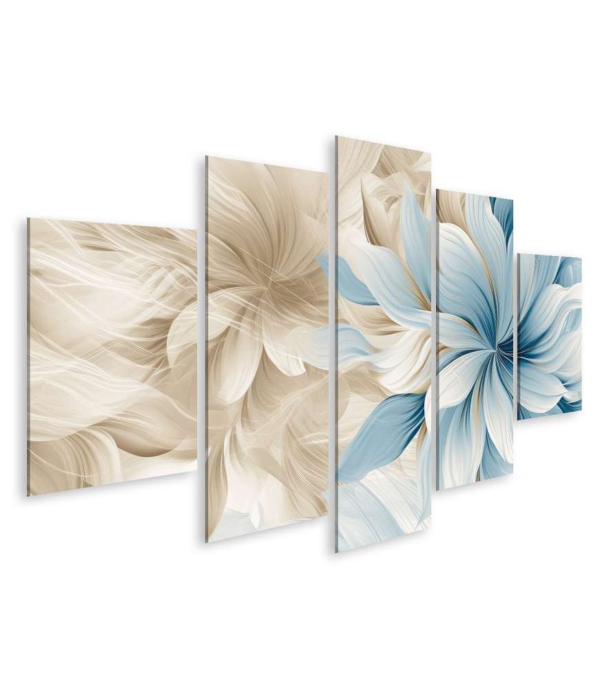 Islandburner Bild auf Leinwand Schöne abstrakte Bleistiftzeichnung mit floralen Design in Beige, Blau und Off-White