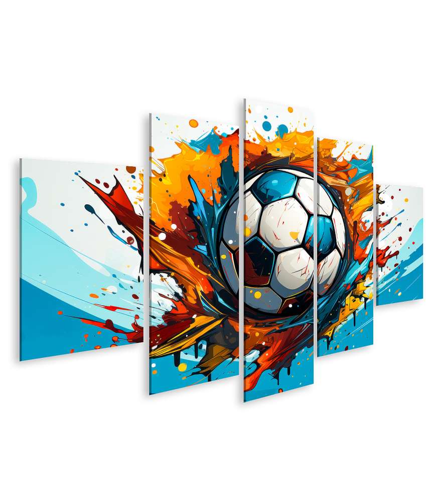 Islandburner Bild auf Leinwand Buntes Wandbild mit fliegendem Fußball für Kinderzimmer von Sportfans