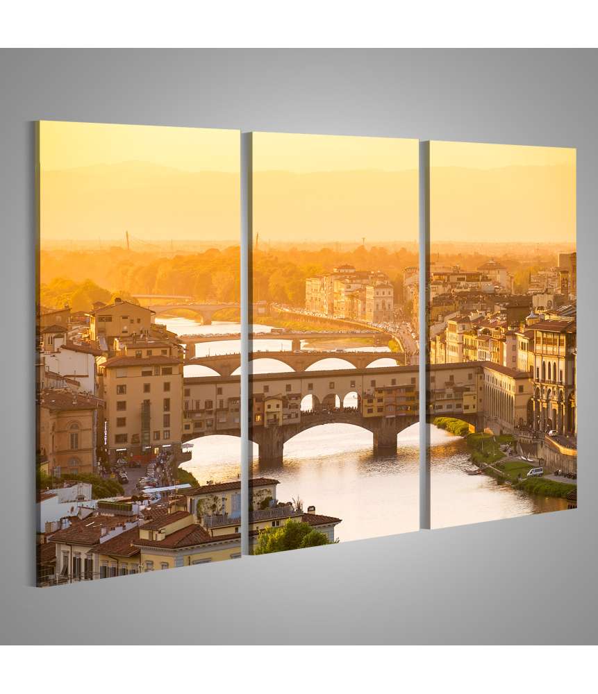 Islandburner Bild auf Leinwand Sonnenuntergang über dem Fluss Arno mit Blick auf die berühmte Ponte Vecchio, Florenz, Toskana