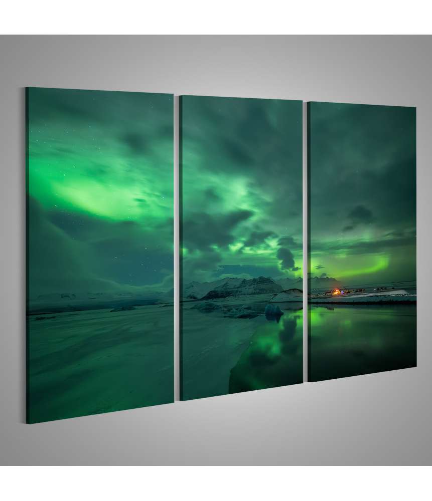 Islandburner Bild auf Leinwand Nordlicht (Aurora Borealis) über der Jokulsarlon Lagune in Island