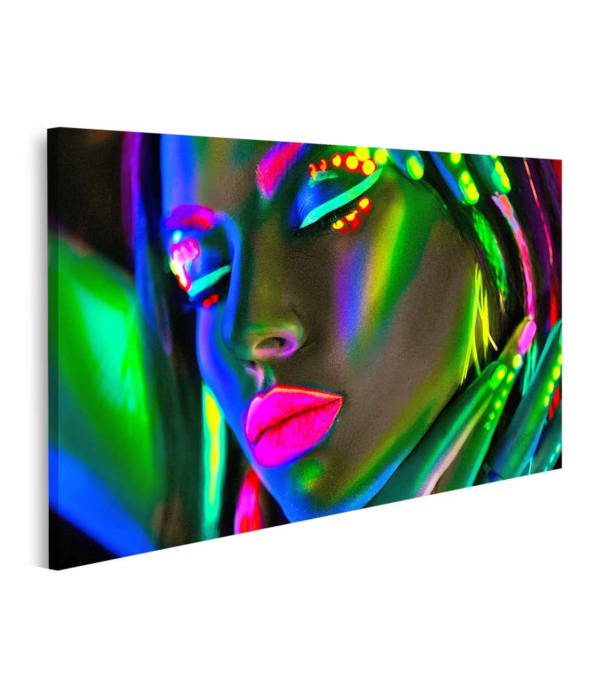 Islandburner Bild auf Leinwand Porträt einer bezaubernden Fashion-Model-Frau in strahlendem Neonlicht