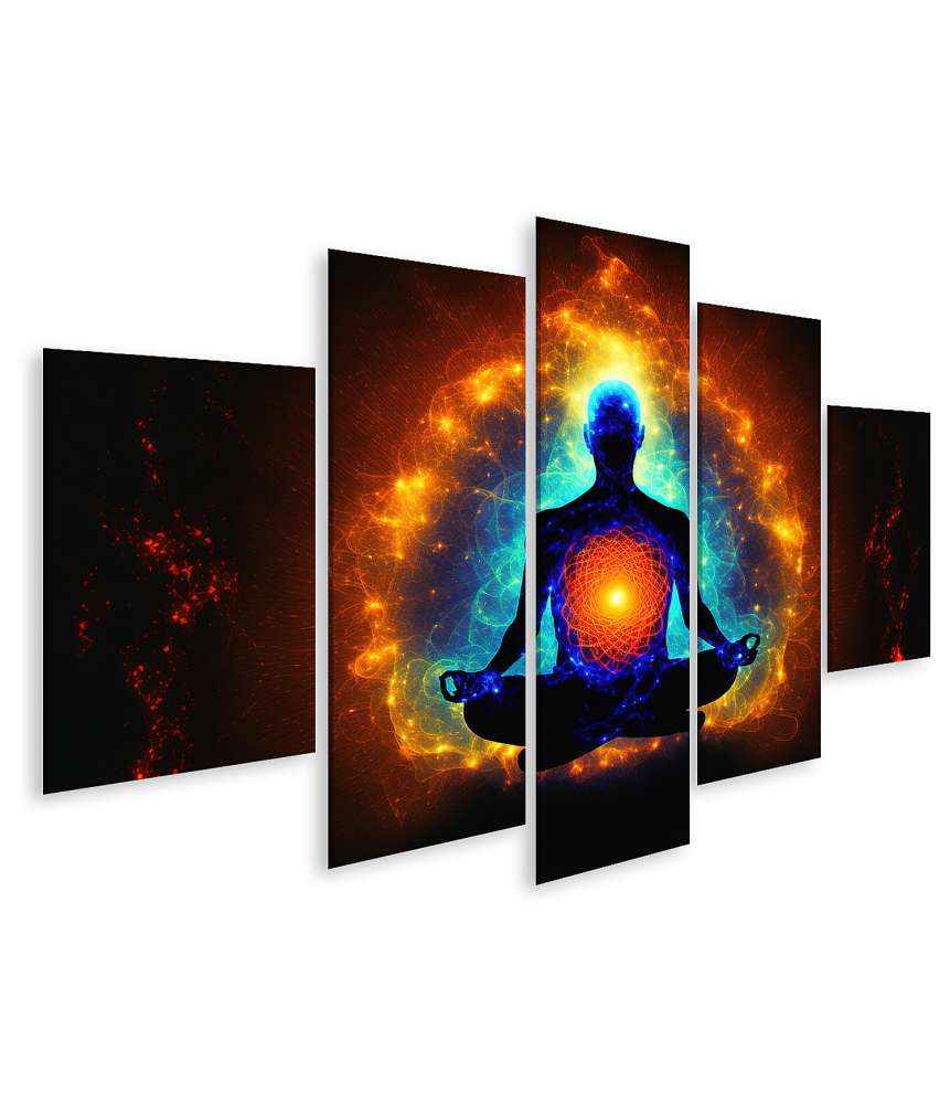 Islandburner Bild auf Leinwand Meditative Darstellung des Universums mit Yoga-Lotuspose und Chakrenheilung