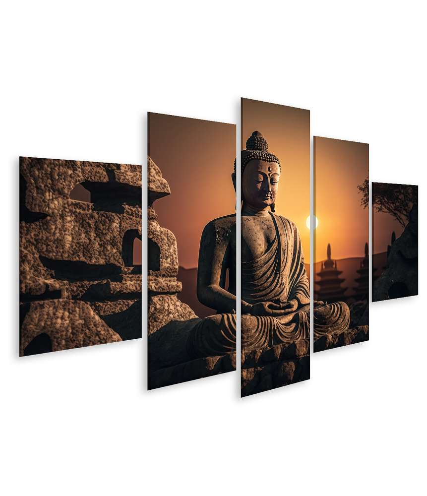 Islandburner Bild auf Leinwand Buddha-Statue bei Sonnenuntergang zum Vesak-Tag, Buddha Purnima