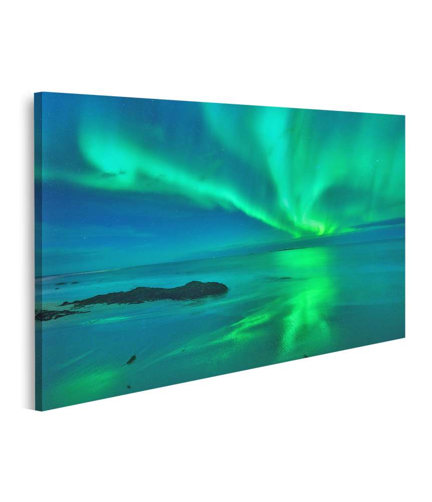 Islandburner Bild auf Leinwand Nordlichter über den Lofoten, Norwegen unter Sternenhimmel: Wandbild 'Aurora'