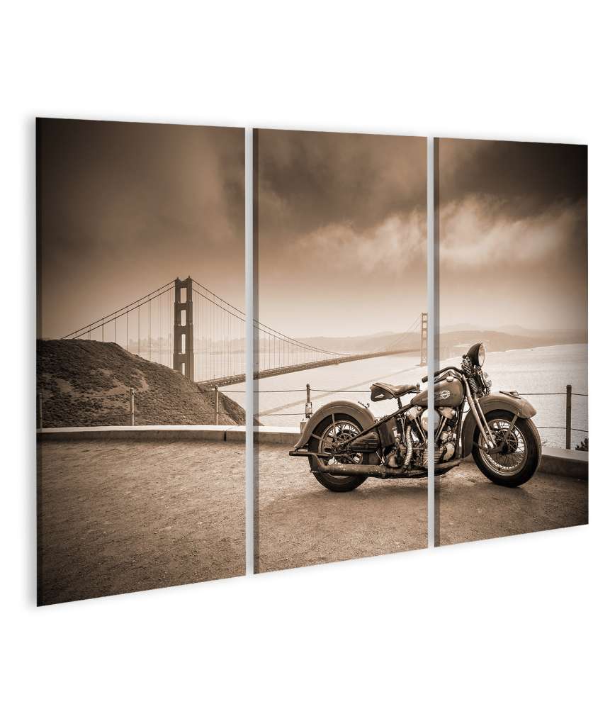 Islandburner Bild auf Leinwand Hog Harley Chopper vor dem Golden Gate in San Francisco Wandbild