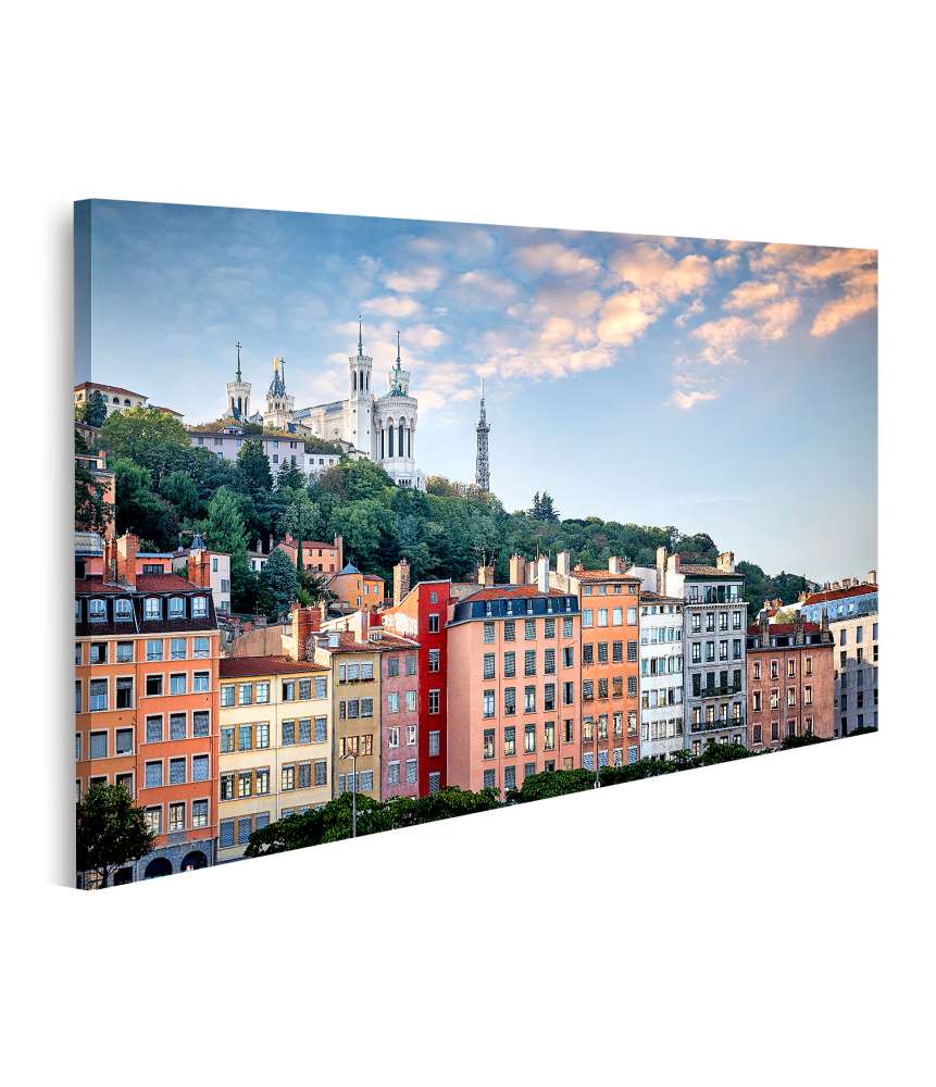 Islandburner Bild auf Leinwand Blick auf Notredame de Fourviere Basilika und Saone Fluss, Lyon, Frankreich