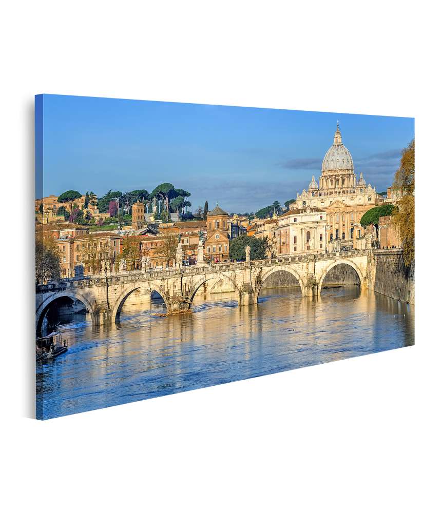 Islandburner Bild auf Leinwand Wandbild des Petersdoms im Vatikan und der Ponte Sant'Angelo Brücke, Rom