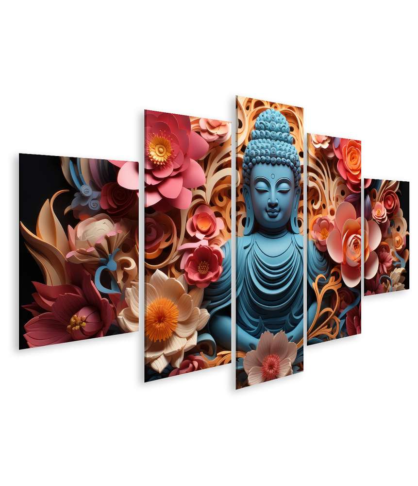 Islandburner Bild auf Leinwand Vibrantes Wandbild eines Buddha aus buntem Papierschnitt-Kunstwerk