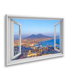 Bild auf Leinwand Blick auf Neapel und Vesuv durch Fenster - Wandbild