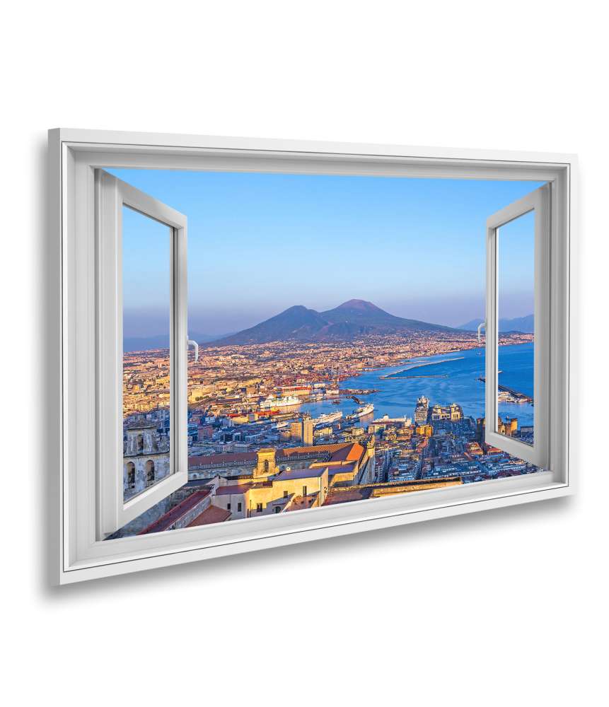 Bild auf Leinwand Blick auf Neapel und Vesuv durch Fenster - Wandbild