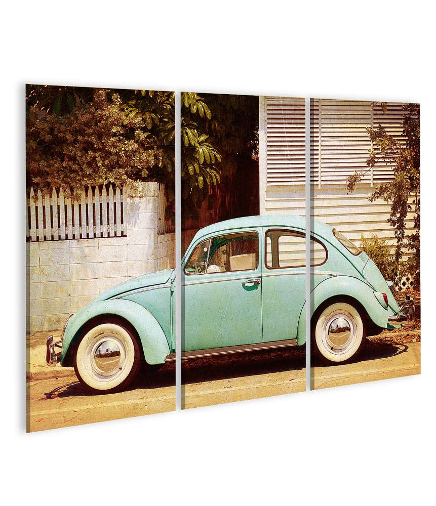 Bild auf Leinwand Mintgrüner Vintage Käfer im Retro-Stil als Wandbild