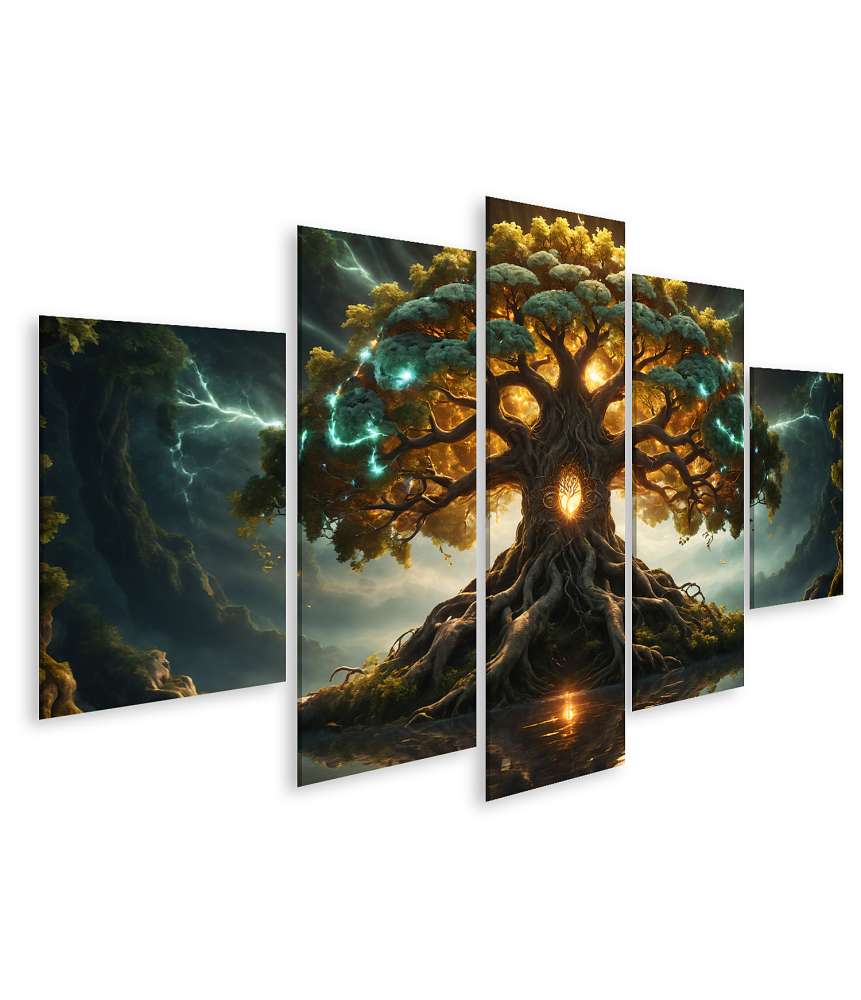 Islandburner Bild auf Leinwand Strahlender Yggdrasil-Baum im Leuchten der Dämmerung