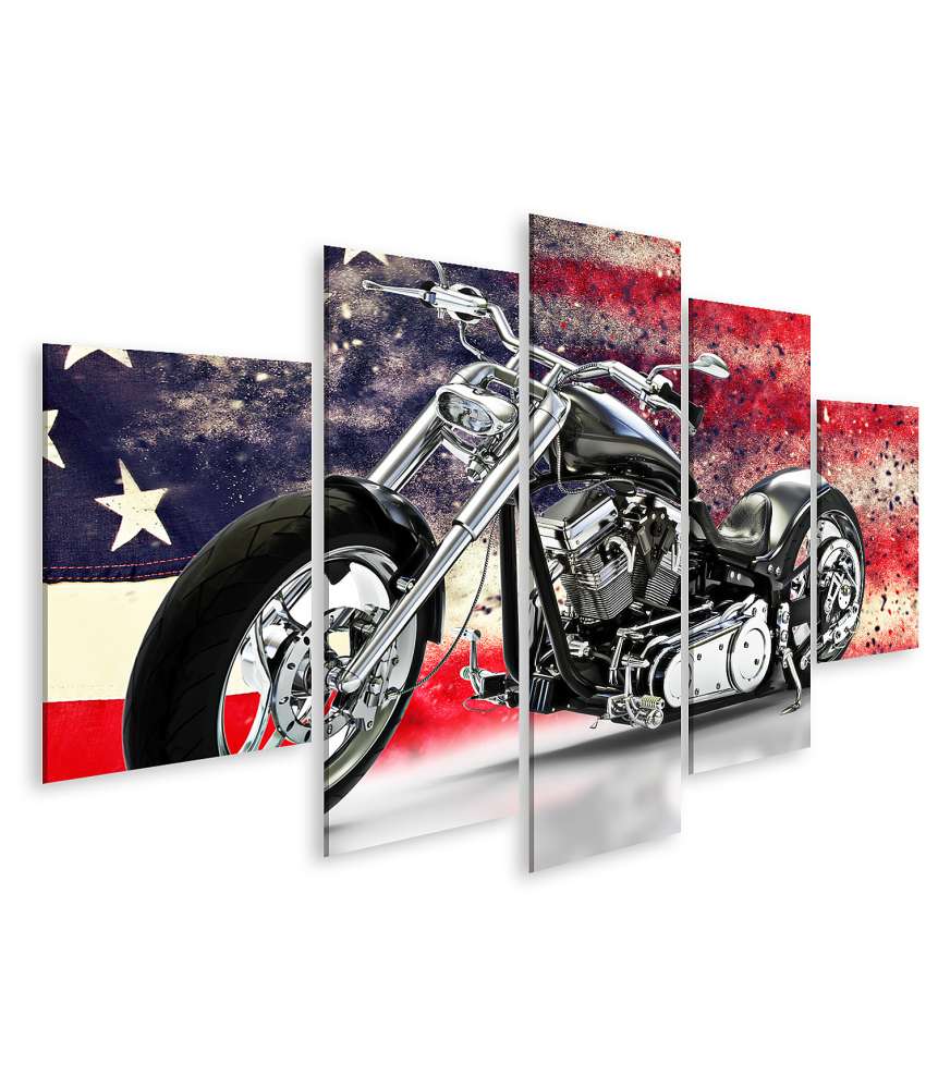 Islandburner Bild auf Leinwand Schwarzes Motorrad mit amerikanischer Flagge, ideal für Harley Davidson