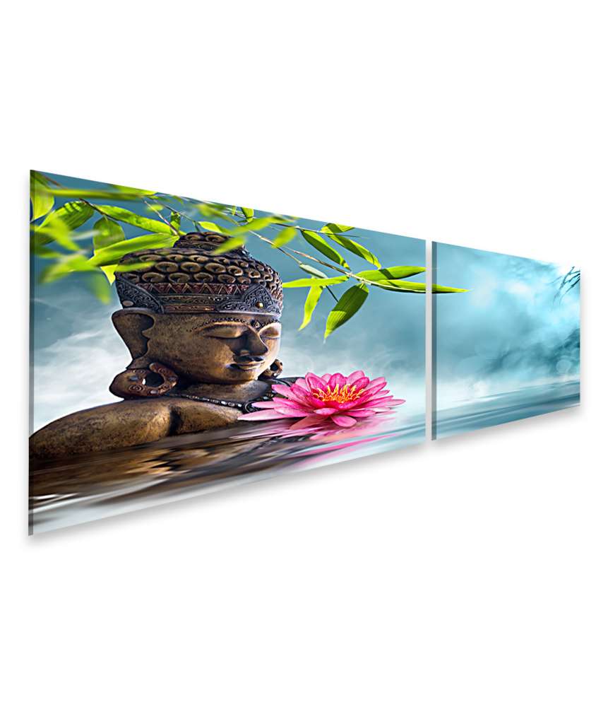 Islandburner Bild auf Leinwand Asiatisches Wandbild mit Buddha in Meditation neben Bambus im Spa-Stil