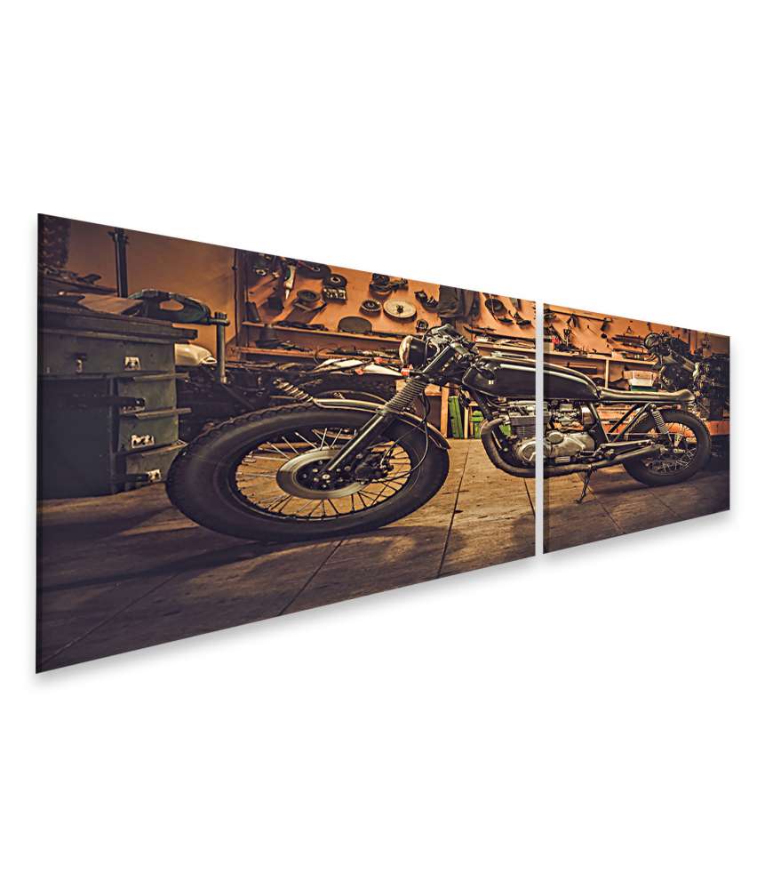 Islandburner Bild auf Leinwand Wandbild im Vintage-Stil mit Fat Boy Cafe Racer Motorrad