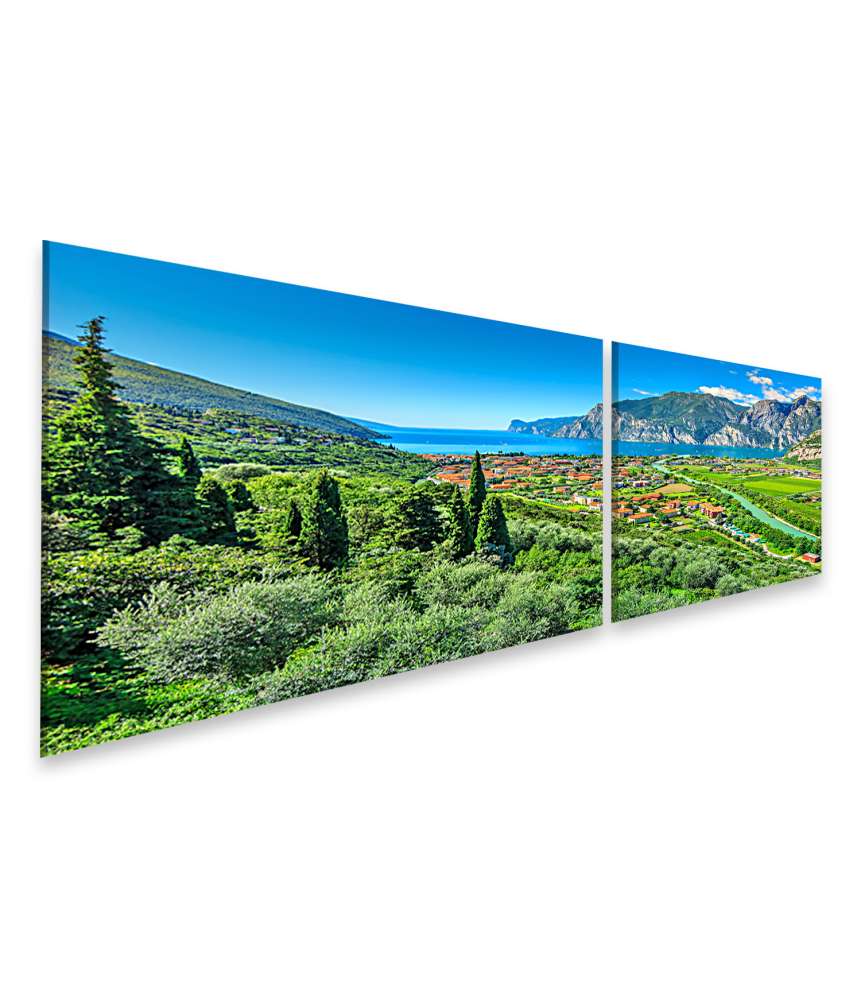 Islandburner Bild auf Leinwand Sonniger Tag am Gardasee, Torbole, Italien: Wandbild des Sarca Flusses