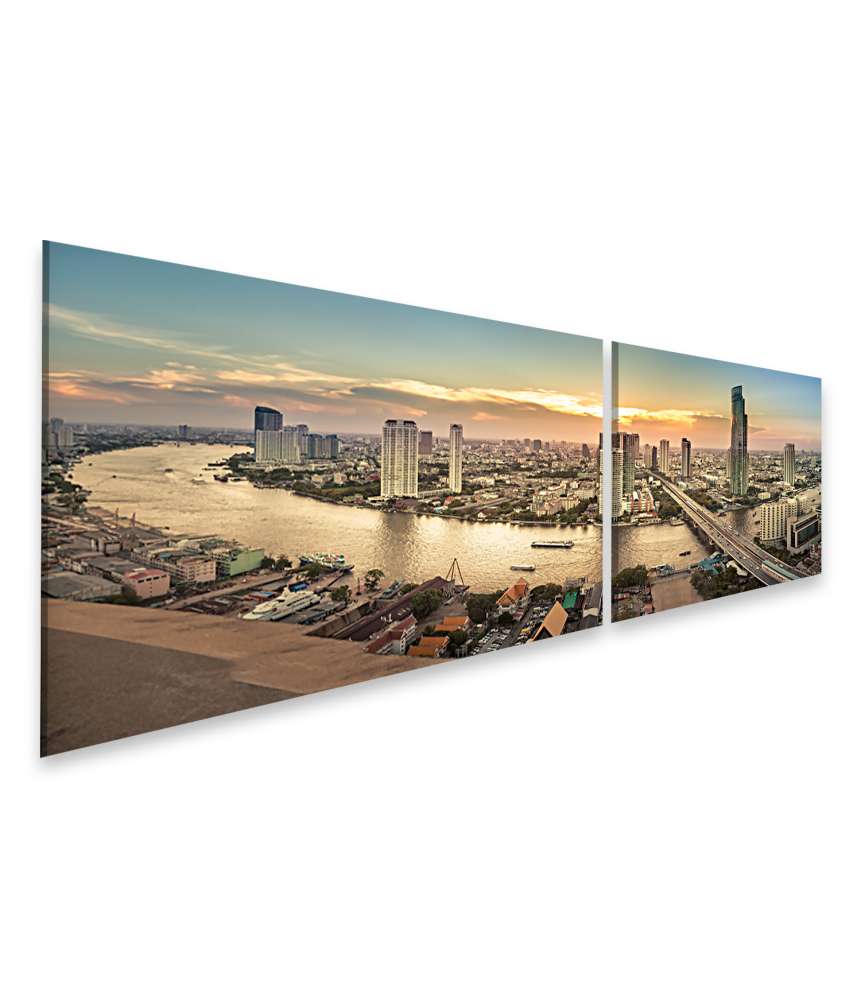 Islandburner Bild auf Leinwand Panoramisches Wandbild einer Flusslandschaft in Bangkok-Stadt