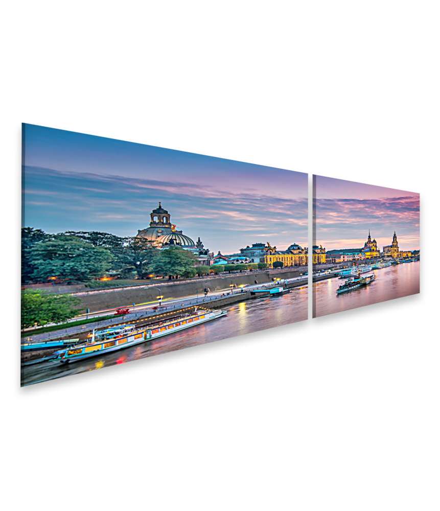 Islandburner Bild auf Leinwand Panoramisches Wandbild von Dresden, Deutschland, überblickend die Elbe