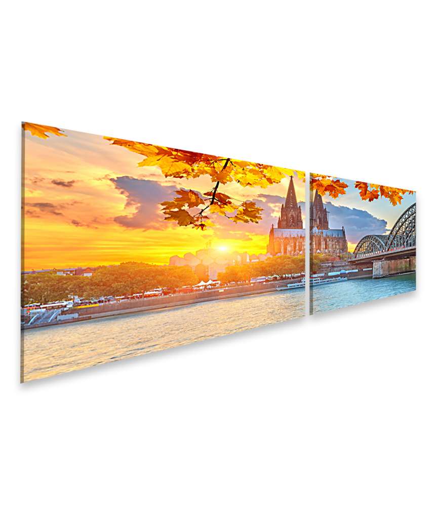 Islandburner Bild auf Leinwand Kölner Skyline bei malerischem Sonnenuntergang als Wandbild