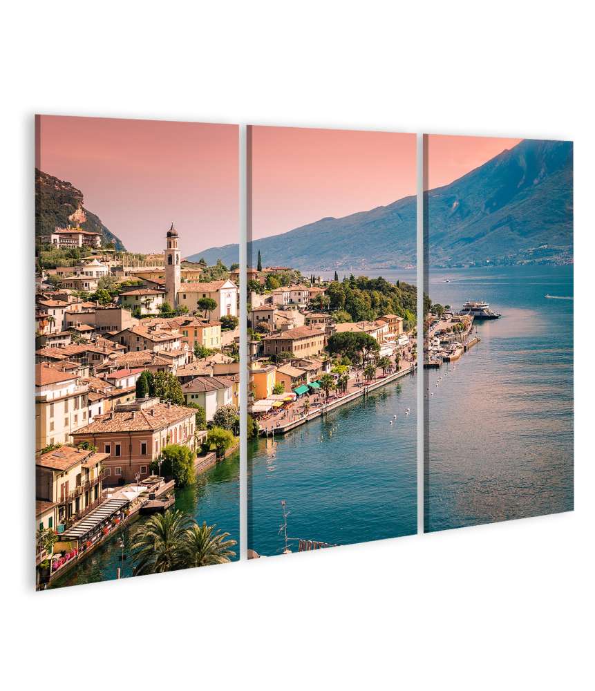 Islandburner Bild auf Leinwand Buntes Wandbild aus Limone Sul Garda, einer idyllischen Kleinstadt am Gardasee, Italien