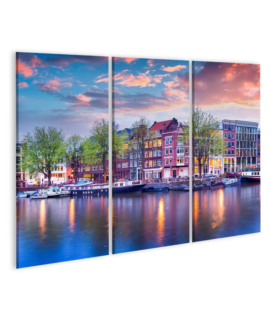 Islandburner Bild auf Leinwand Malerisches Wandbild der Amsterdamer Grachten, Holland