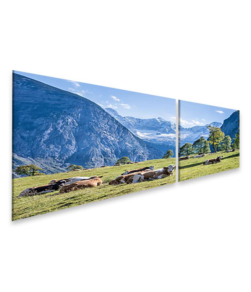 Islandburner Bild auf Leinwand Alpenlandschaft mit Kühen auf einer idyllischen Wiese