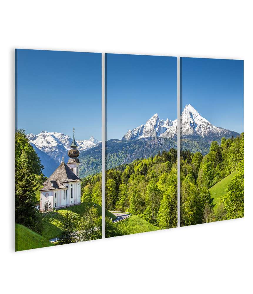 Islandburner Bild auf Leinwand Atemberaubendes Wandbild: Maria Gern, Watzmann in den Bayerischen Alpen