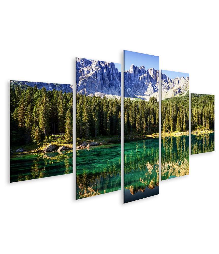 Islandburner Bild auf Leinwand Beeindruckendes Wandbild des Karersees in den italienischen Dolomiten