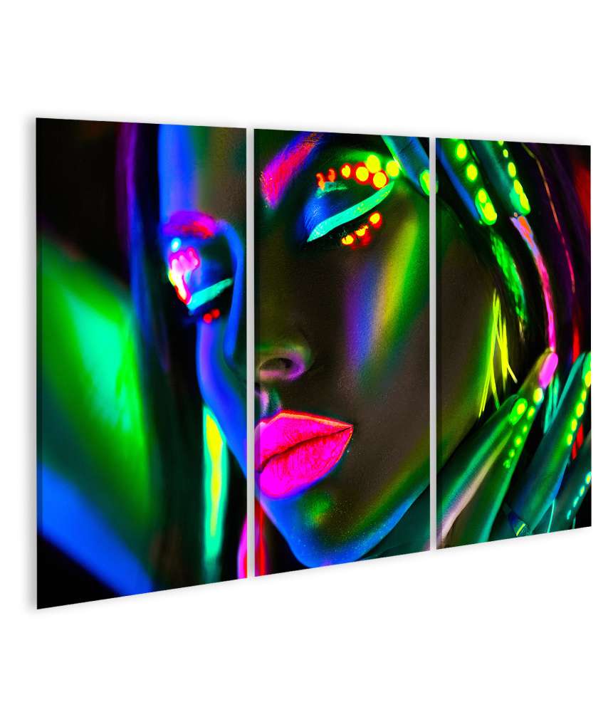 Islandburner Bild auf Leinwand Neonleuchtendes Wandbild einer Rave-Frau für Party-Club oder Jugendzimmer