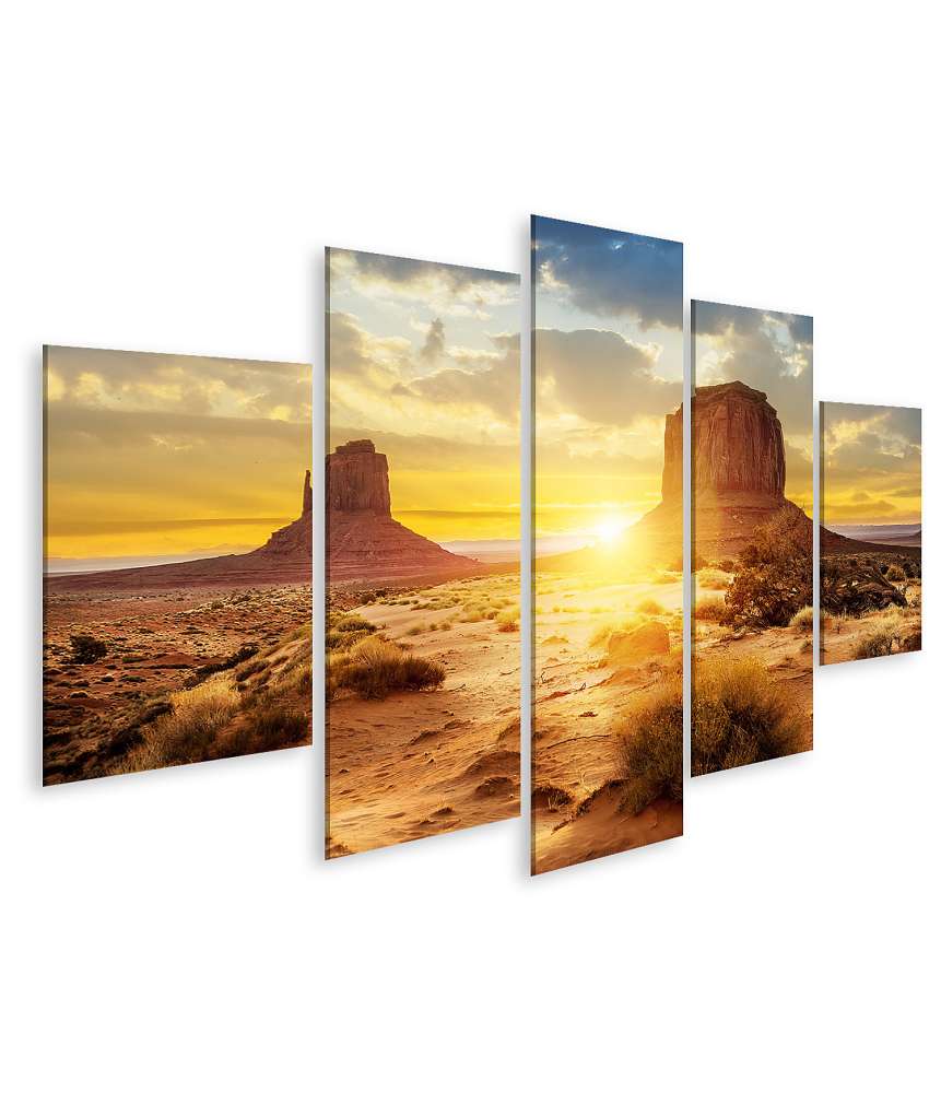 Islandburner Bild auf Leinwand Atemberaubender Sonnenuntergang bei den Sisters im Monument Valley, USA