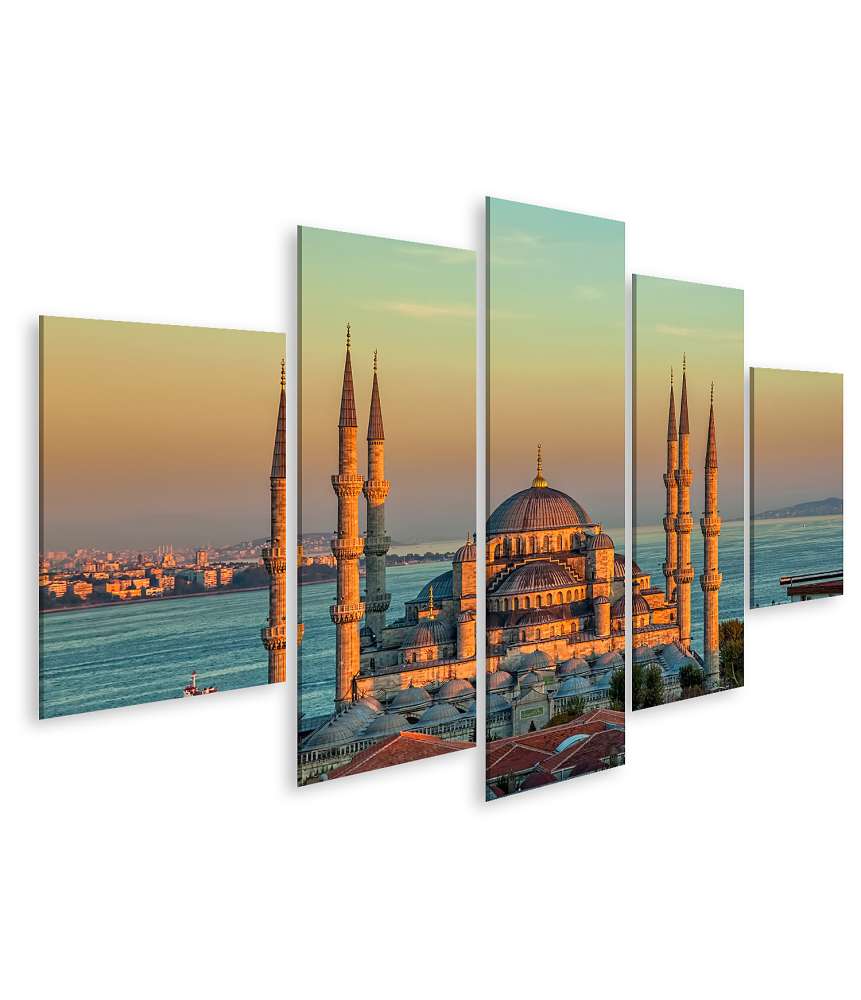 Islandburner Bild auf Leinwand Prachtvoller Sonnenuntergang an der Blauen Moschee, Istanbul, Sultanahmet Park