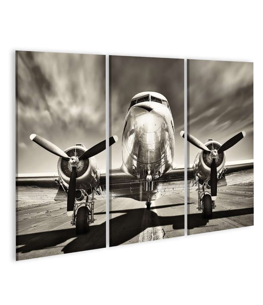 Islandburner Bild auf Leinwand Retro-Stil Wandbild mit Propeller-Flugzeug-Motiv