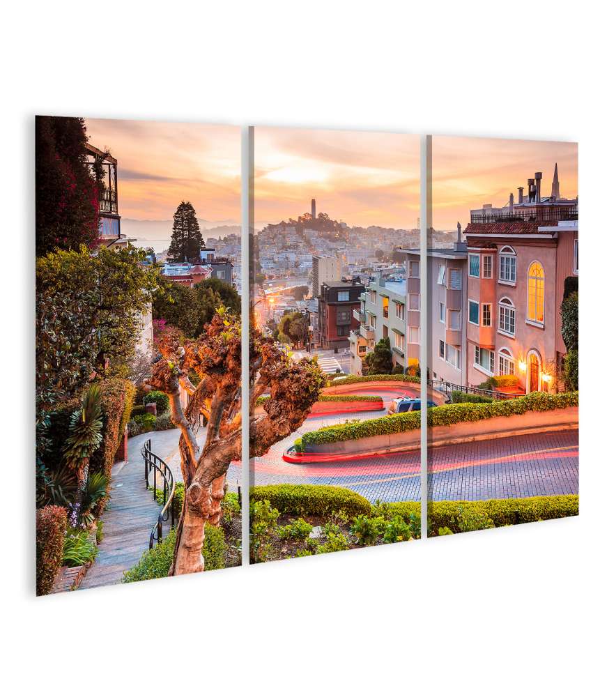 Islandburner Bild auf Leinwand Berühmte Lombard Street in San Francisco während des Sonnenaufgangs