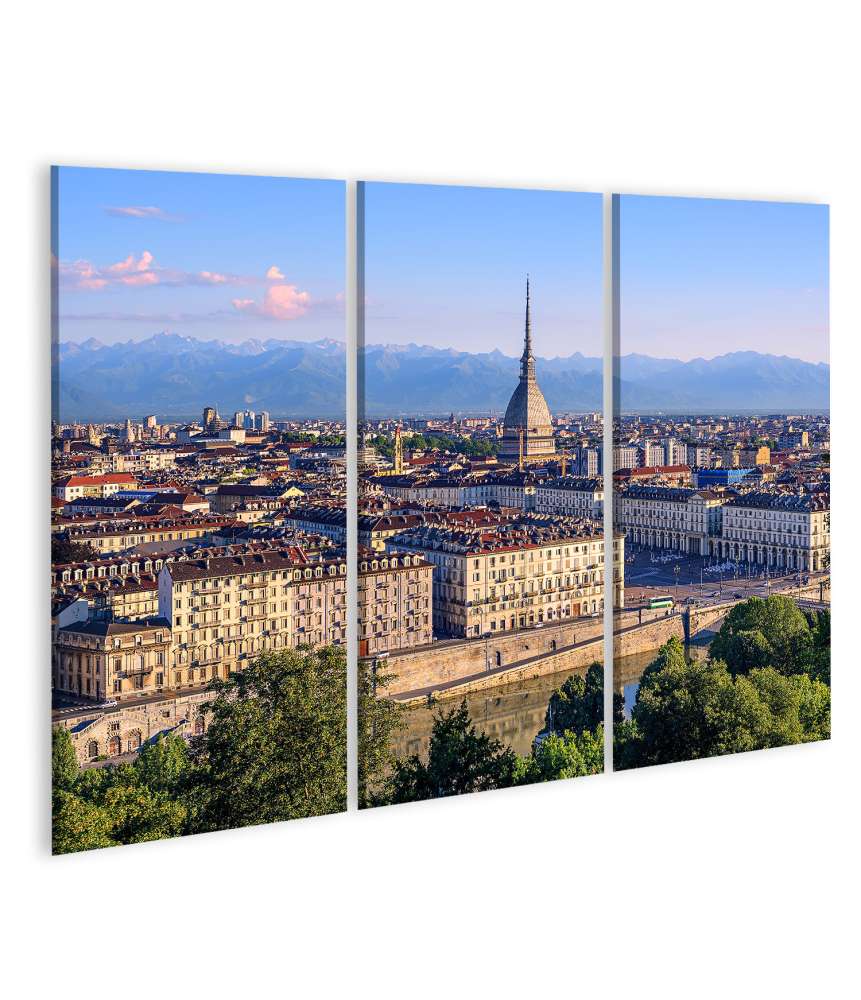 Islandburner Bild auf Leinwand Panoramablick auf Turins Stadtzentrum mit Mole Antonelliana Turm und Alpen