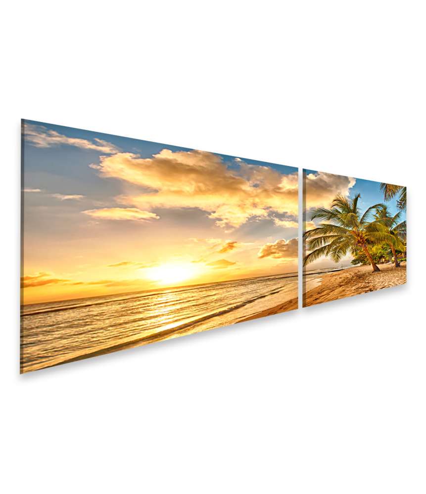 Islandburner Bild auf Leinwand Atemberaubender Sonnenuntergang über dem Meer mit Palmen, Barbados, Karibik